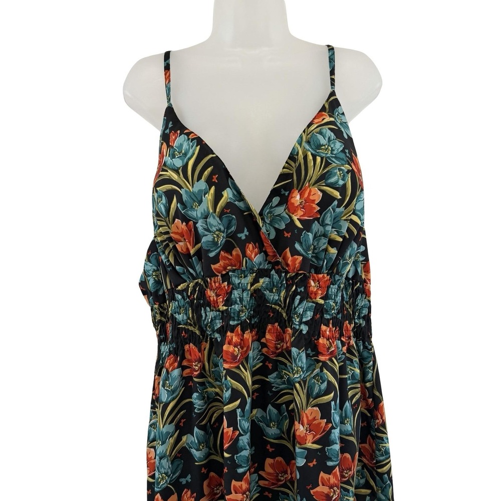 Alisha & Chloe Dress Womens 3X Teal Floral Smocked V Neck Midi Sundress Boho